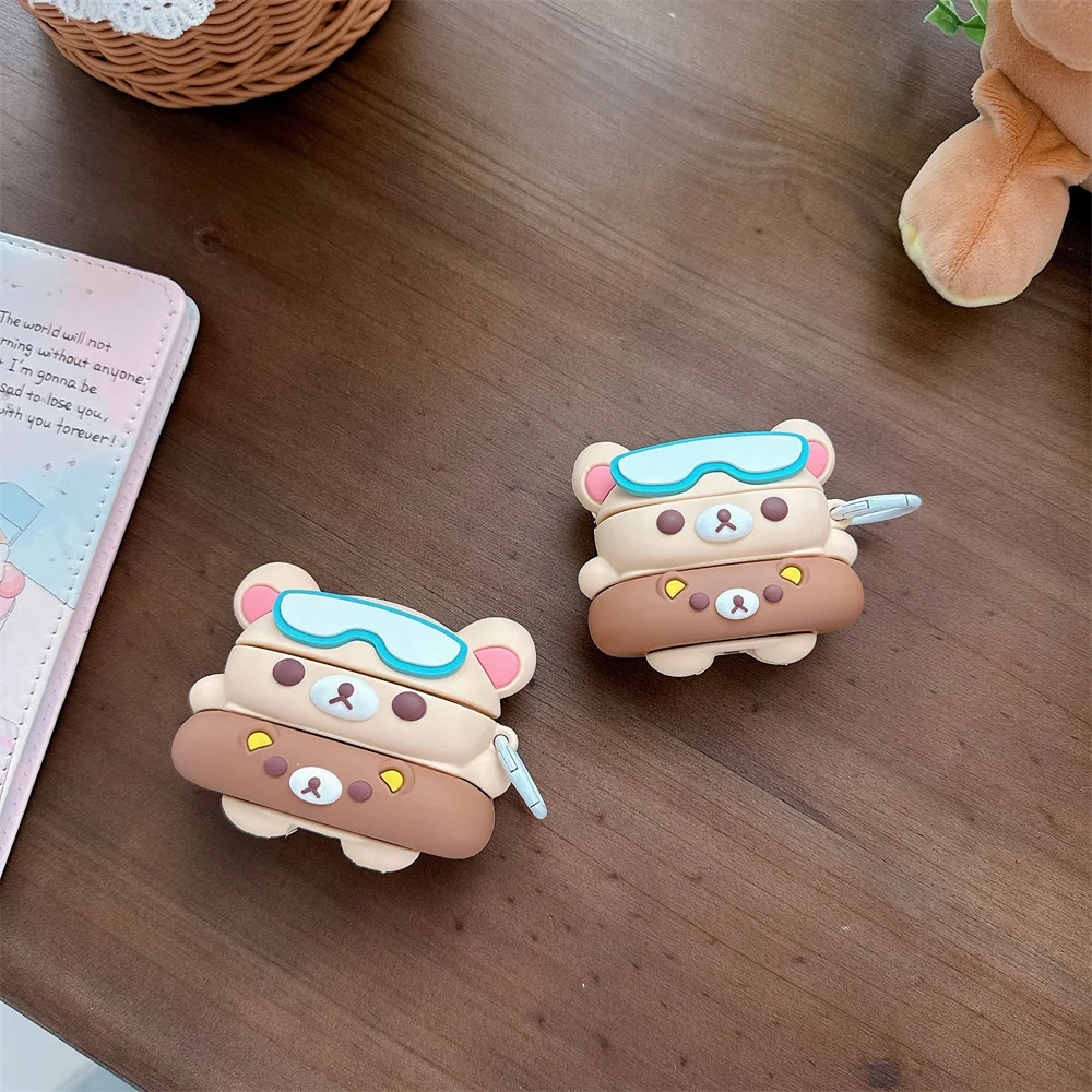 Funny Rilakkuma 3D Earphone Case Silicone Shockproof Cover for Apple Airpods Pro3 Pro2 4 Case Airpods 4 Headpone Case Cover view 2