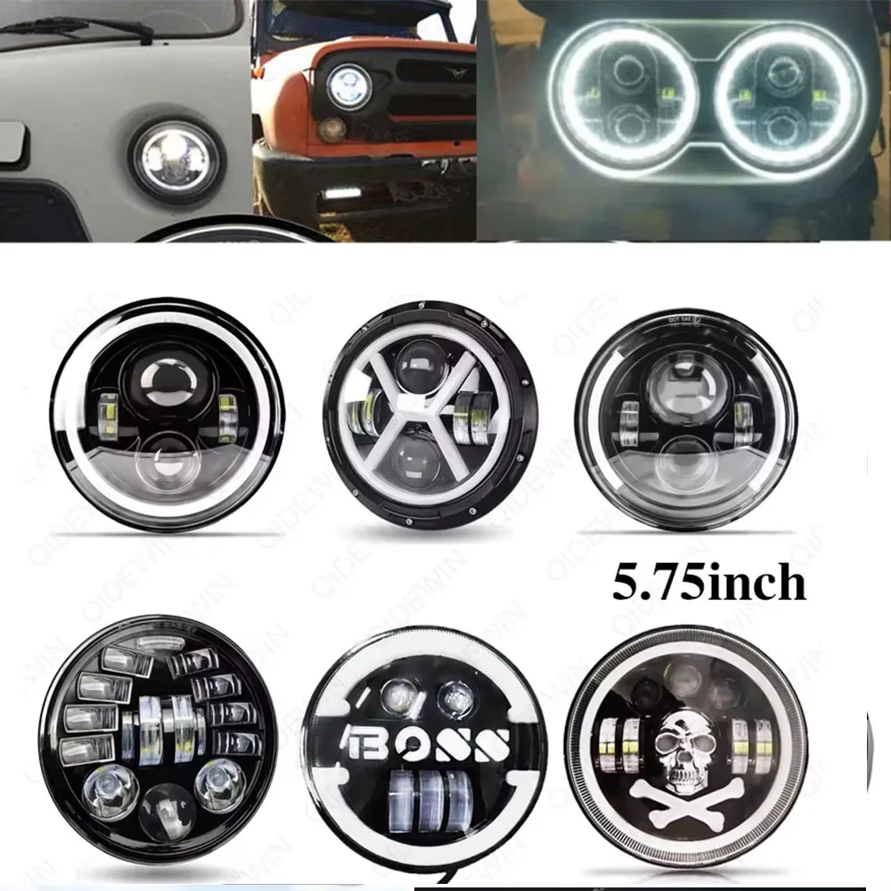 1PC 5.75 Inch LED Headlight 5 3/4' LED DRL 50W Motorbike Headlights For Dyna Softail Sportster 883 XL883 FXCW Boss Style Chrome
