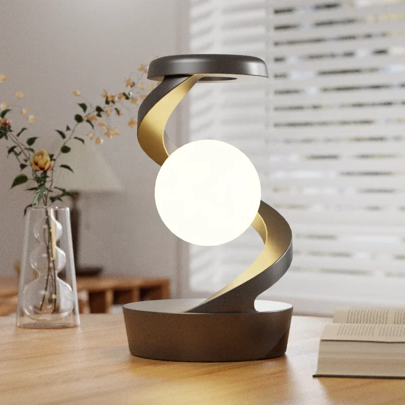 Rotating Levitating Lamp With Wireless Charging Romantic Home Decor RGB Night Light Rechargeable Bedside Lamp