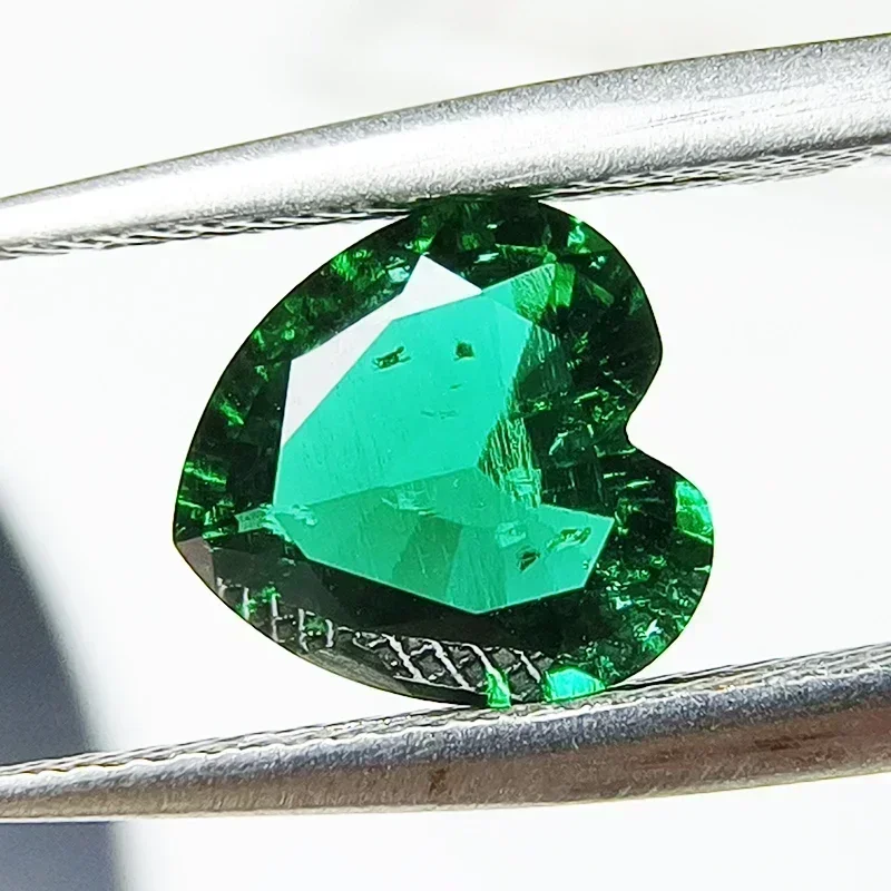 Lab Grown Zambian Emeralds Heart Shape Hydrothermal Hand Cutting with Cracks Inclusions Inside Selectable AGL Certificate