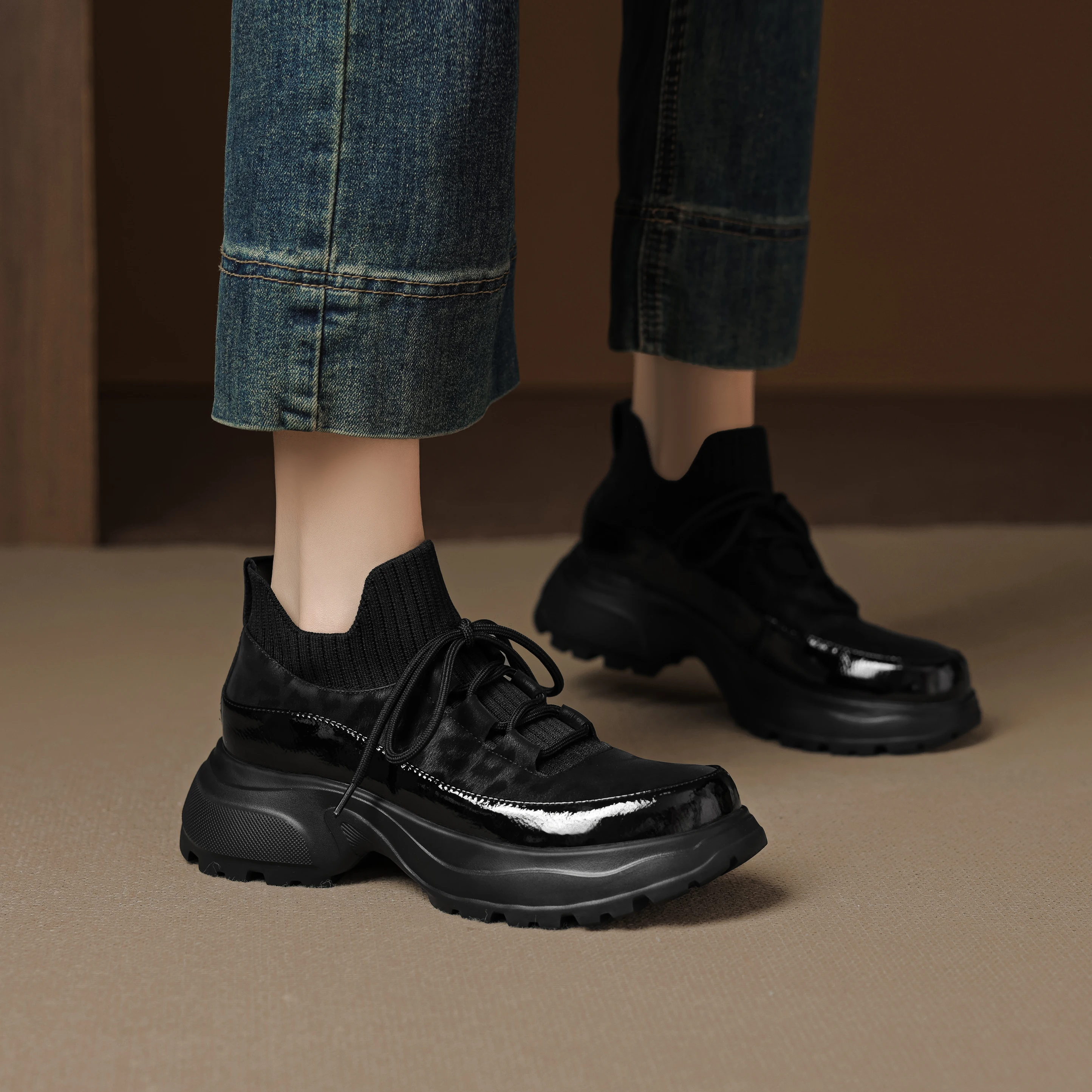 Genuine Leather  Woman Flat Platform Sneakers Womans Casual Shoes Chunky winter Sneaker Loafers Trainers Zapatos Mujer