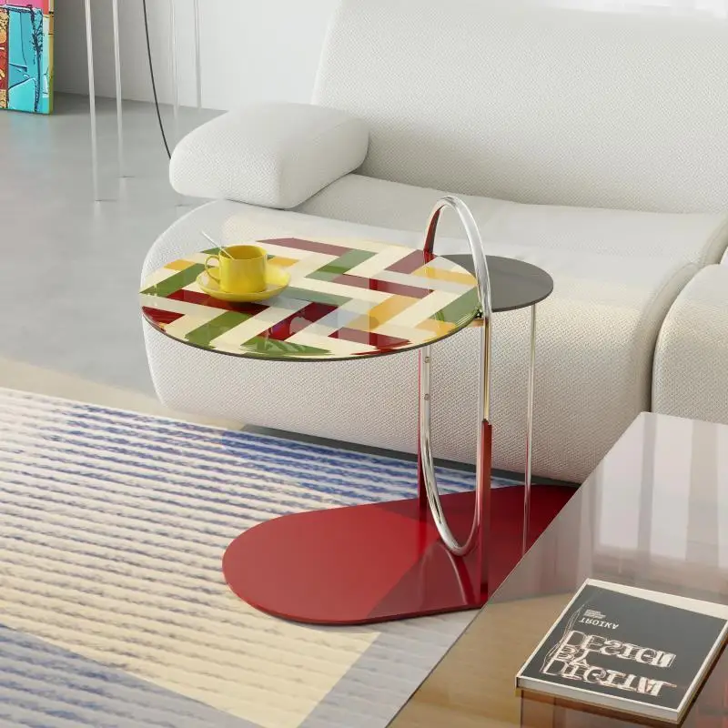 

Изысканный угловой маленький журнальный столик Мемфис дофамина, диван для гостиной, креативный дизайнерский художественный цветной стол с круглыми краями