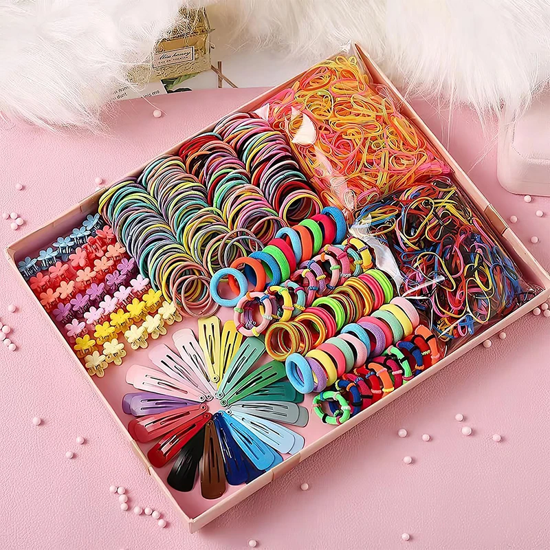 780 stücke Haarschmuck Set für Mädchen Haars pange Set elastische Gummibänder Blume Haars pange Metall Snap Haars pangen für Mädchen Geschenk