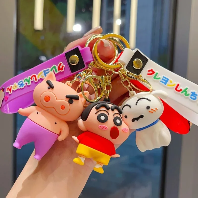 Crayon Shin-chan Cartoon Cute Car Keychain Children's Creative School Bag Pendant 2D Anime Peripheral Couple Holiday Gift