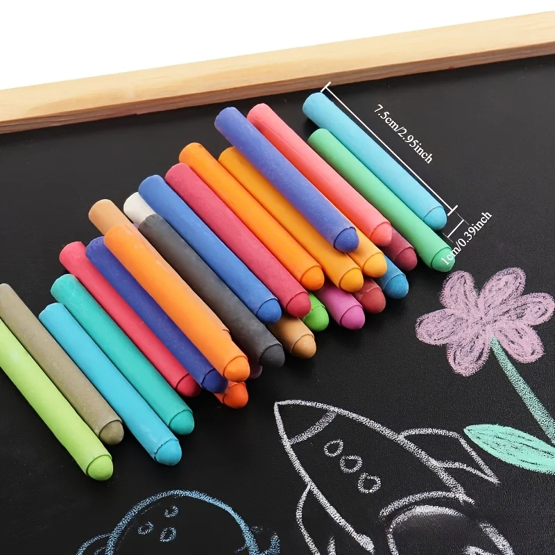24 giz sem poeira - giz lavável, não tóxico e durável com caixa de giz, adequado para uso interno/externo - cores vibrantes (rosa, verde, amarelo, laranja, vermelho, roxo, material escolar, marrom) - escolha perfeita para professores e artistas