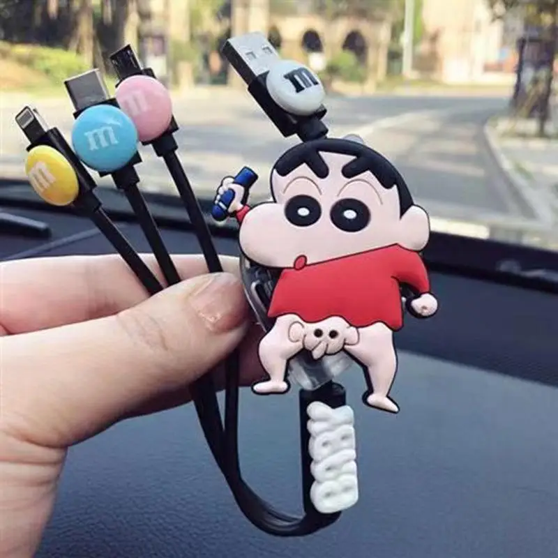 Anime Crayon Shin-Chan Three In One Charging Cable Car Mounted Mobile Phones Cartoon Disney Fast Charging Iphone Huawei Android