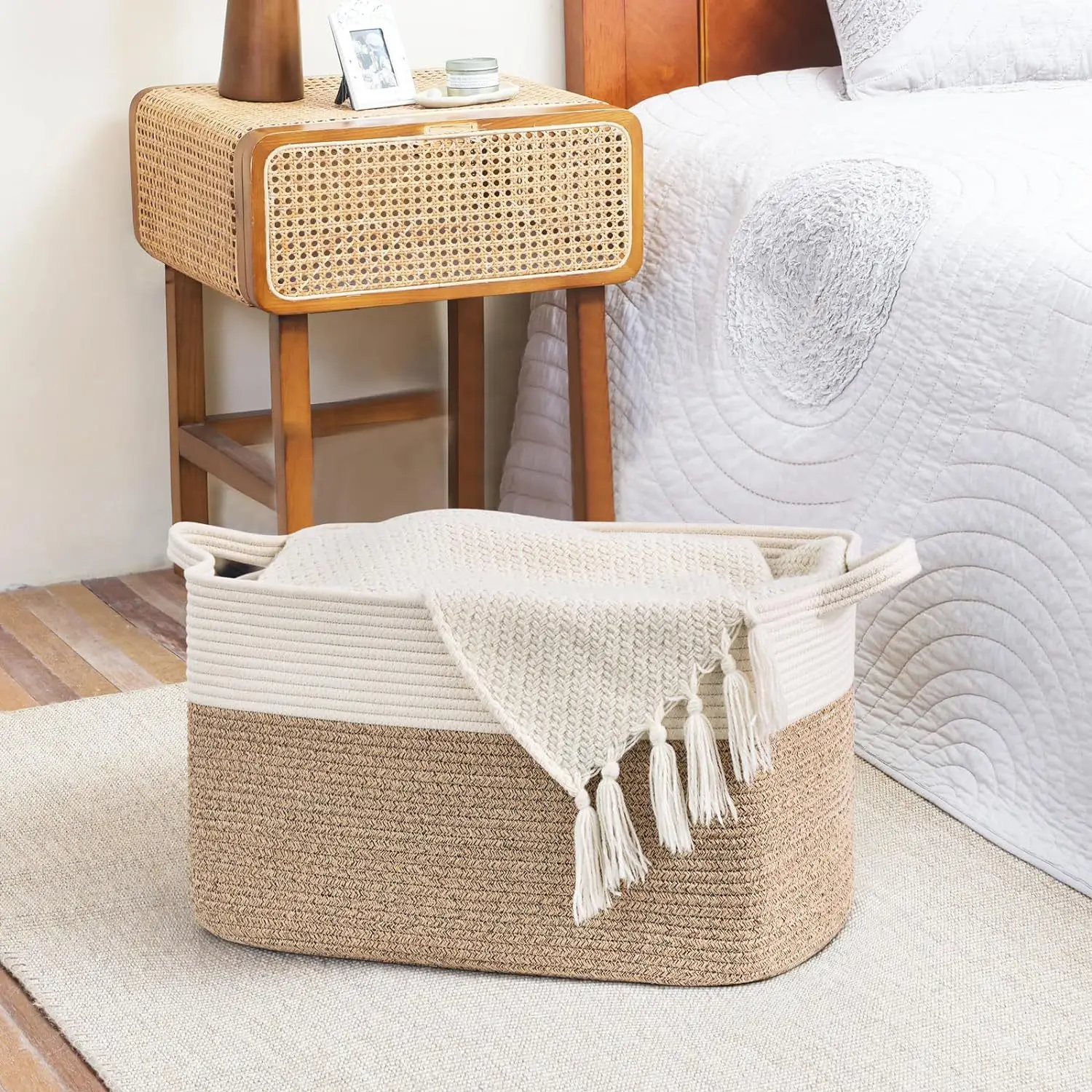Rectangular Large Woven Storage Basket Cotton Thread Woven Storage Basket Square Decorative Box Organization and Decoration