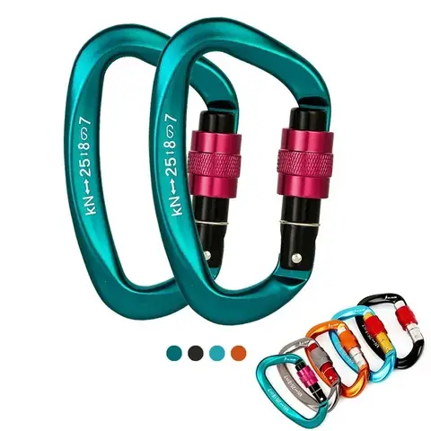 12/25KN 전문 안전 Carabiner D 모양 키 후크 알루미늄 등산 보안 마스터 잠금 야외 등반 캠핑 도구