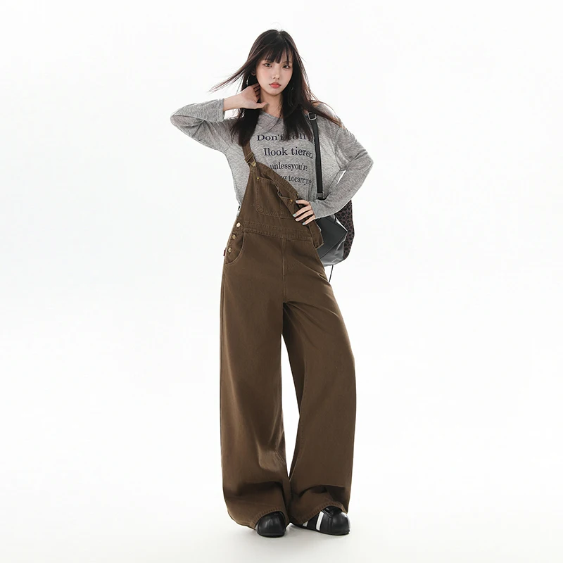 Vintage-Overall mit hoher Taille für Damen, lockere Passform, Denim-Hose mit weitem Bein, Freizeithose, Herbst 2022, Faion, Übergröße