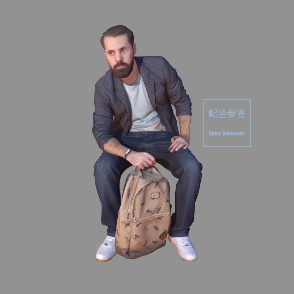 1/64 1/43 skala modelu ResinBearded siedzący człowiek z plecakiem Uncolored miniaturowe Diorama ręcznie malowane S836