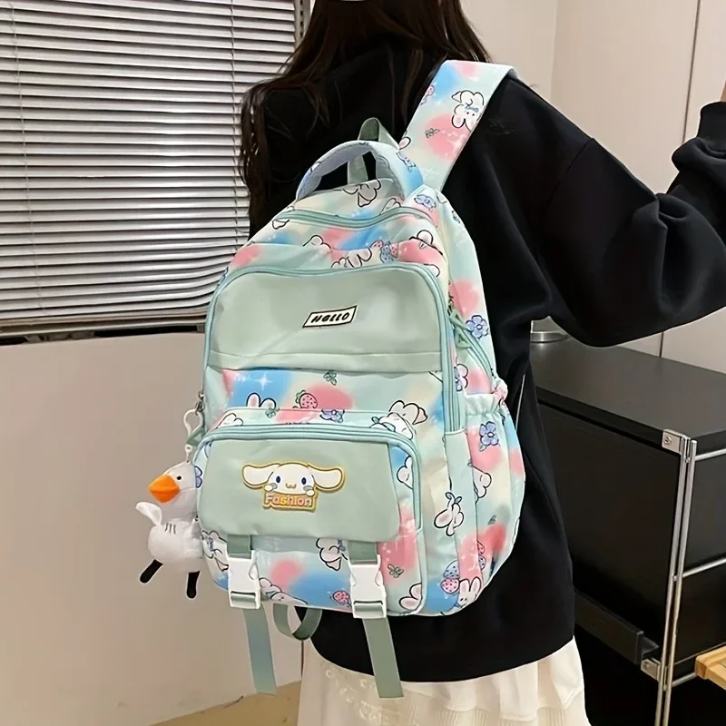 Sanrio Series Cinnamoroll Mochila, Grande Capacidade, Anime de desenhos animados, fofo, kawaii, apto para estudantes, adolescentes, meninas, moda