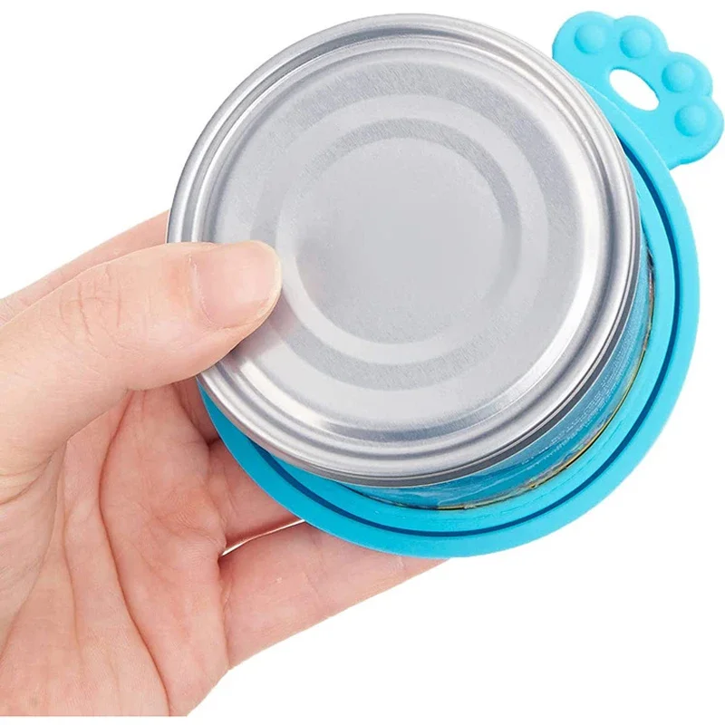 2pcs/set Reusable Pet Food Can Cover Silicone Dogs Cats Storage Tin Cap Lid Seal Cover with Spoon