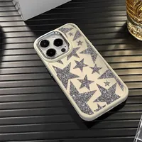 Silver Five-pointed Star Design Phone Case for IPhone 15 Pro 16 14 13 12 11 Pro Max 7 8 PIus X XR XS Metal Frame Silicone Cover