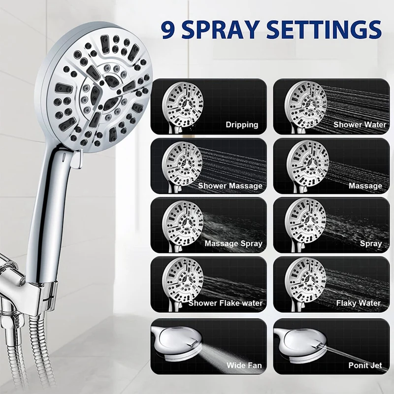 All Metal Bathtub Faucet With 9 Sprayer Settings, Chrome Finish, With Built-In Diverter And Universal Fit Adapters