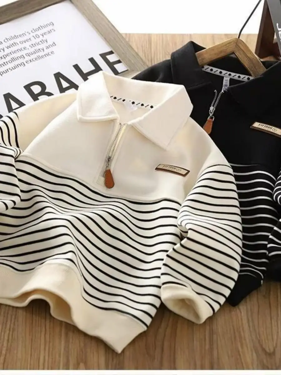 Sudadera Larga Holgada a la Moda para Niños, Primavera Otoño, Cuello a Cuadros, Estilo Patchwork, Ropa Moderna para Niños, Prenda Superior Versátil