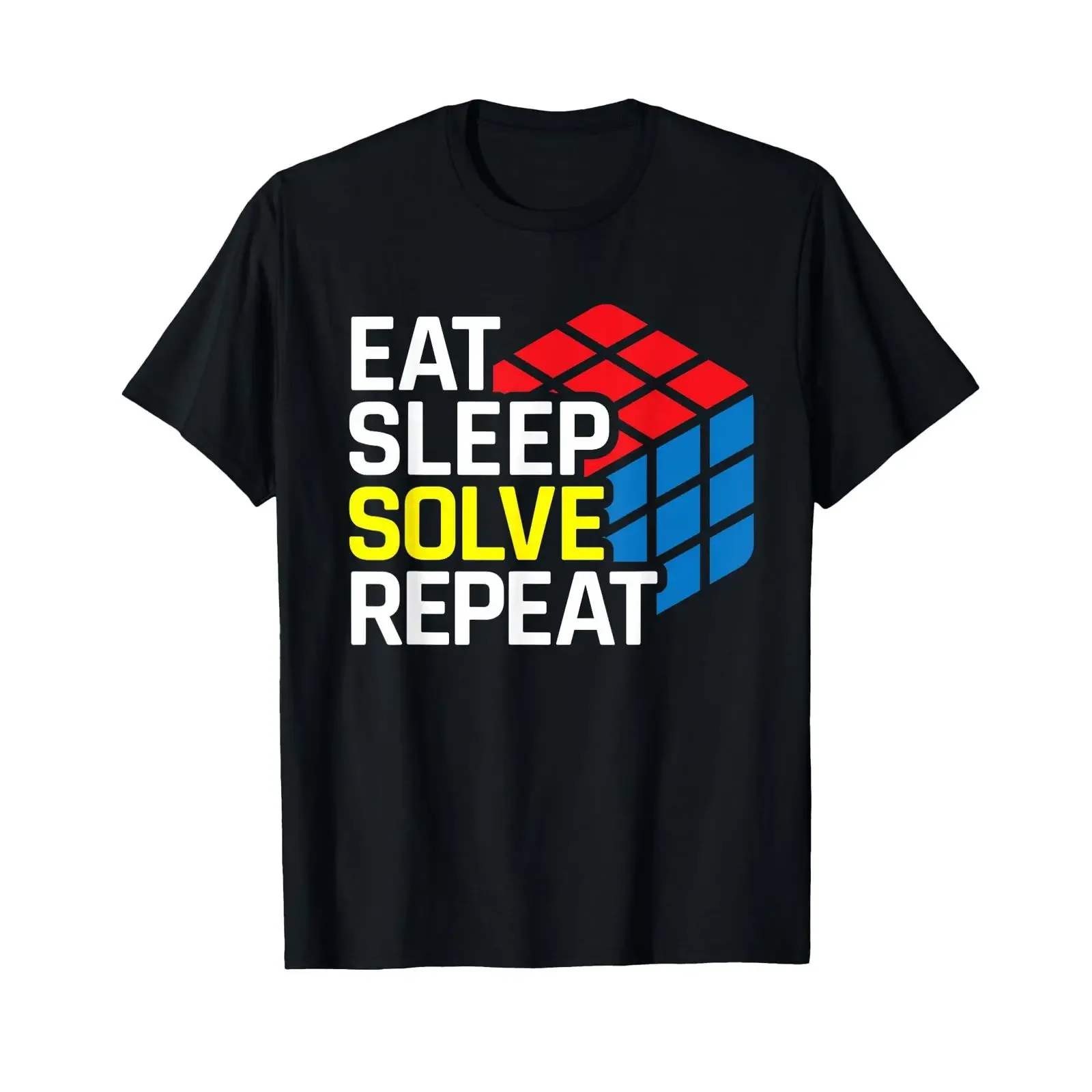 Eat Sleep Solve Repeat Speed Cubing Puzzle Cube T Shirt vintage Washed graphic Slightly Casual streetwear homme
