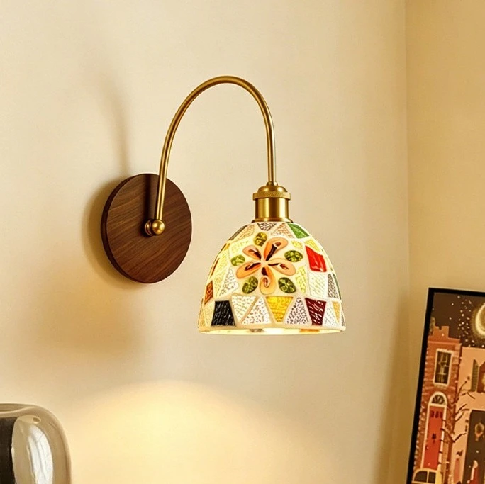 Modern Chinese Style New LED Wrought Iron Glass Wall Lamp Living Room Corridor Study Room Bedroom Atmosphere Reading Lighting