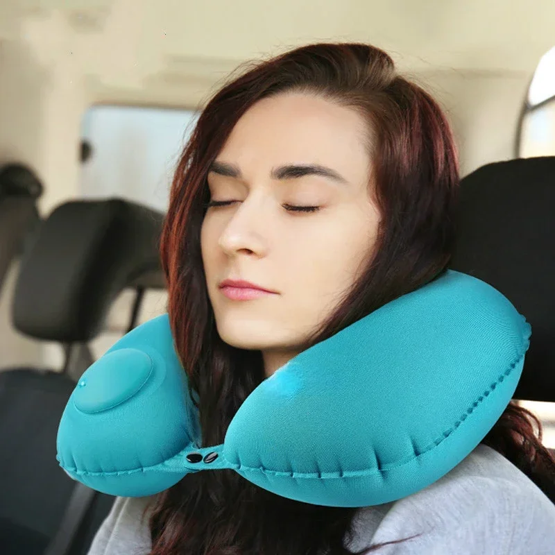 Almohadas de viaje para aviones, almohada inflable súper ligera portátil para el cuello, almohada inflable automática para vértebras cervicales en forma de U