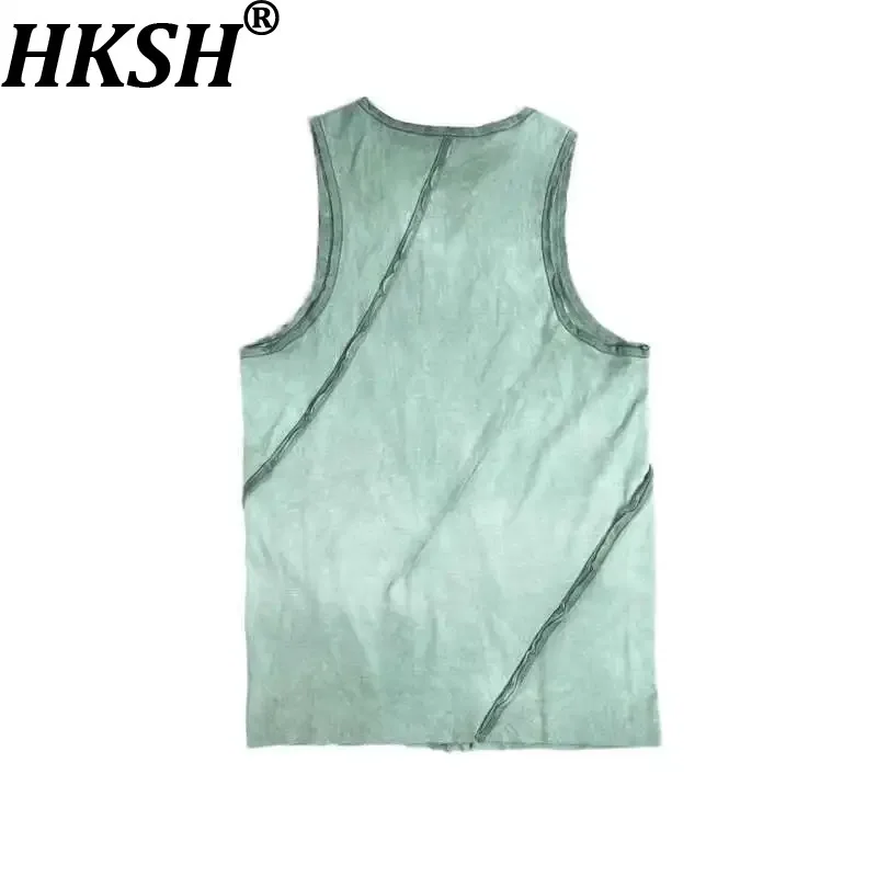 

HKSH Новая летняя мужская майка в стиле панк с асимметричным кроем, бусинами и эффектом потертости, ретро-модель из эластичного хлопка, универсальная, Ins HK1307