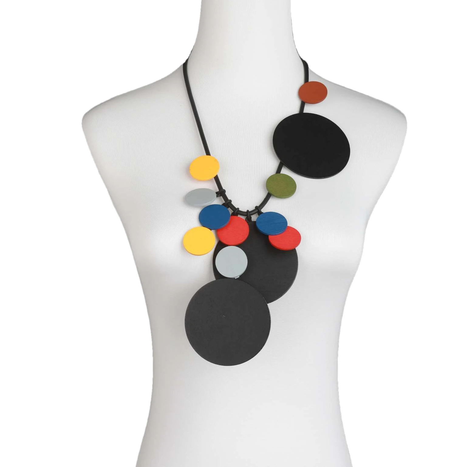 UKEBAY New Handmade Ethnic Retro Style Geometric Disc Wood Accessories Rubber Chain Bohemian Style Necklace Punk Chain Jewelry