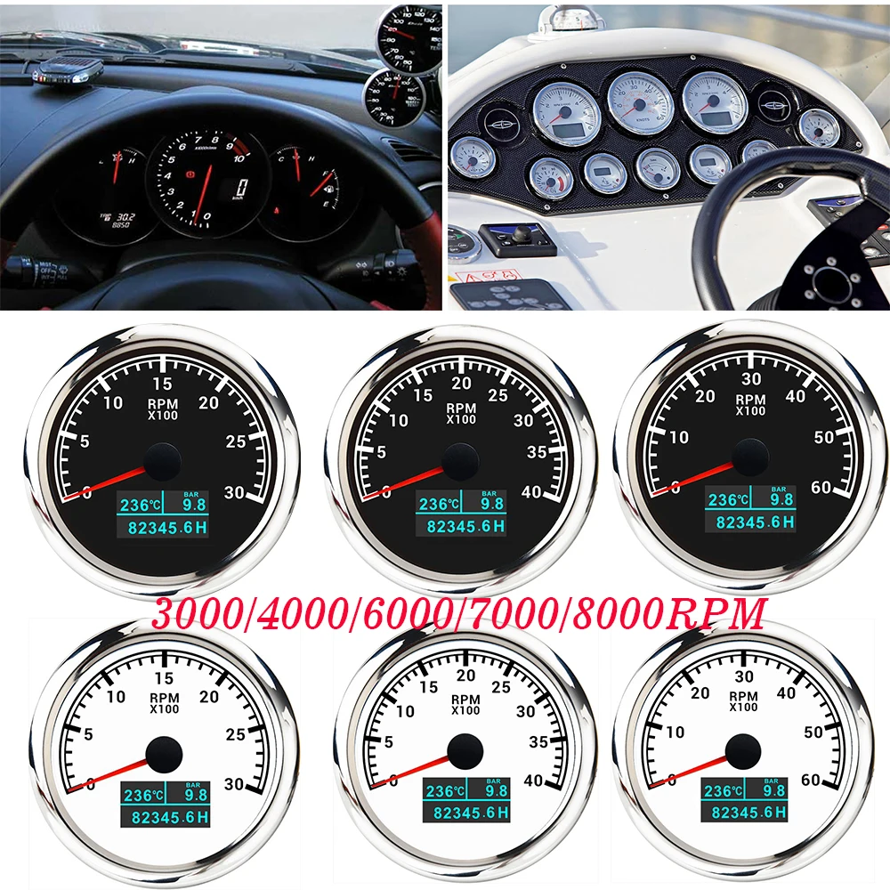 

Oil Press+Tachometer+Water Temp 85mm 3 in 1 Gauge 3000 4000 6000 7000 8000rpm Meter Water Temp 1/8 NPT 7 Color Backlight Custom