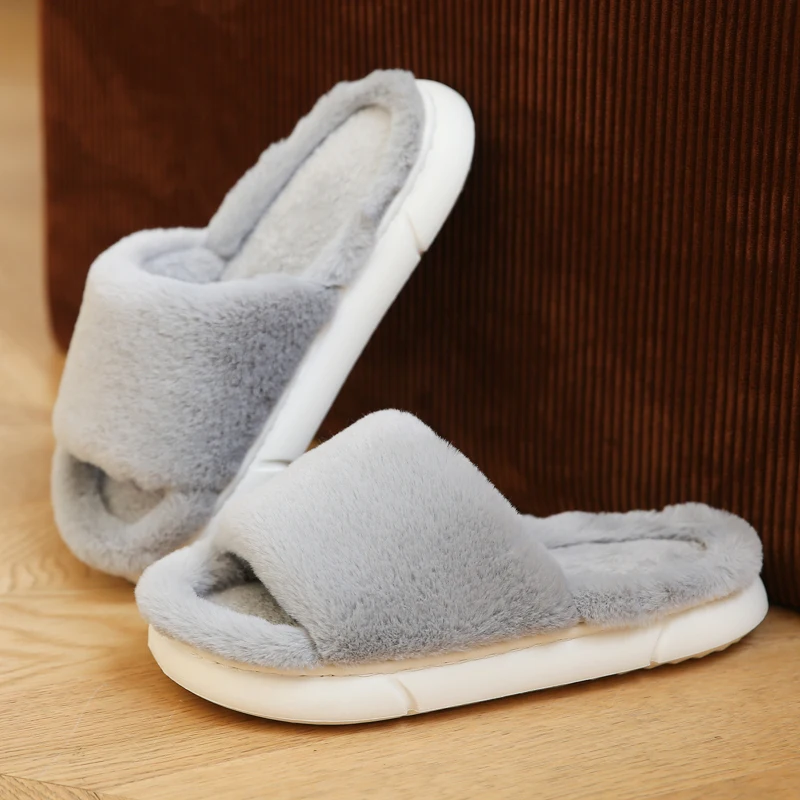 New Men's Plush Cotton Slippers 2023 Cute Women's Warm Winter Anti Slip Simple Home Couples Indoor Couples Cotton Shoes
