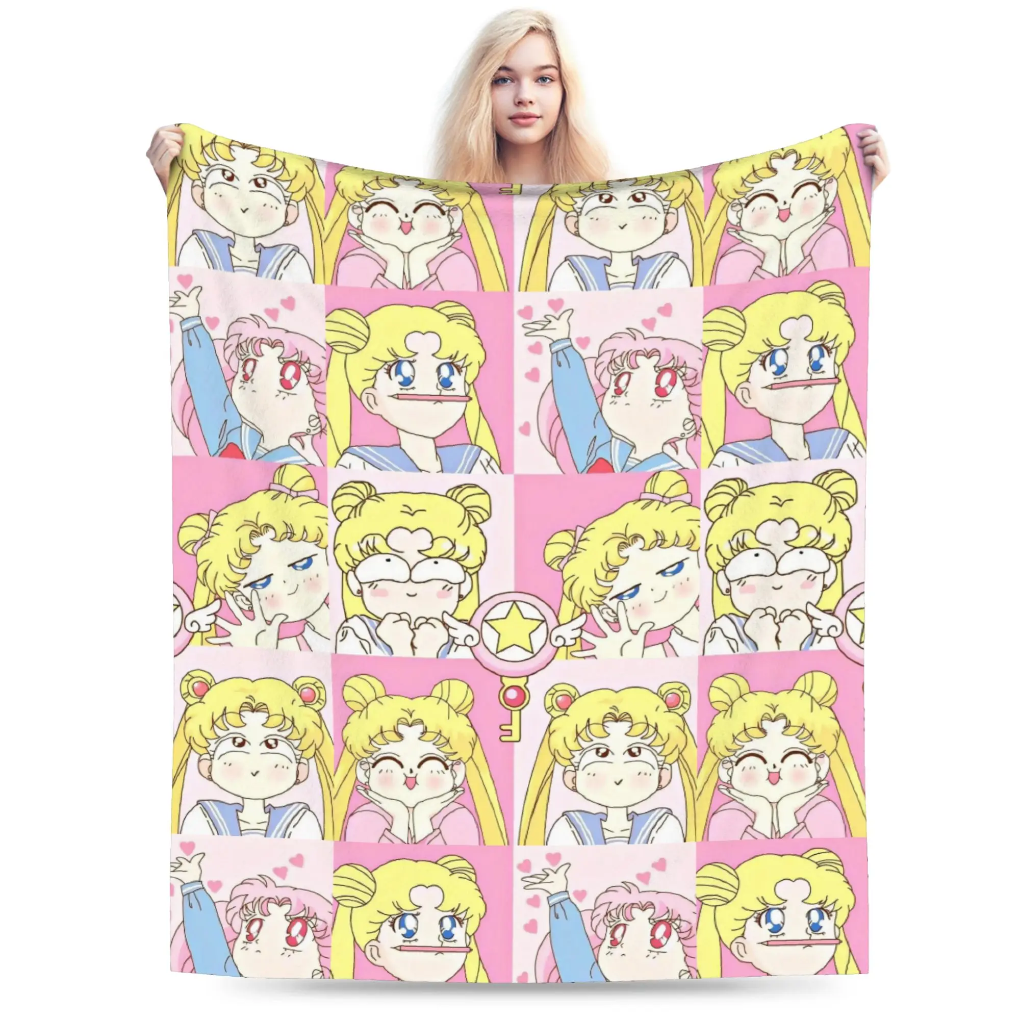 Anime S-Sailors M-Moons Blankets Flannel Spring/Autumn  Multi-function Soft Throw Blankets for Home Travel Plush Thin Quilt