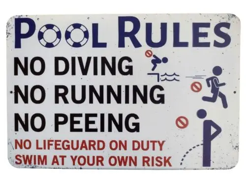 

Pool Rules 12"x8" Metal Sign