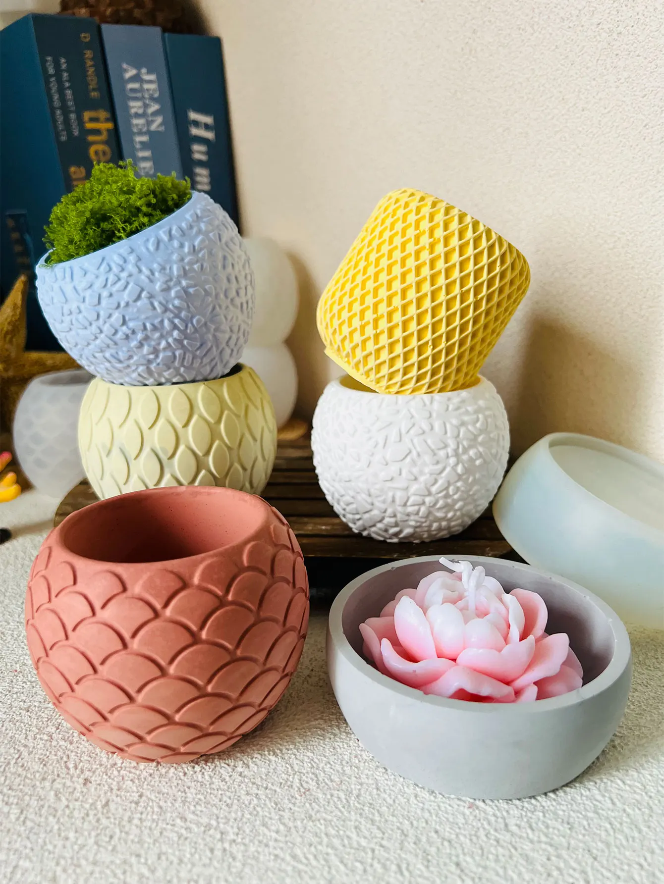 1pc Fish Scale Pattern Cement Candle Cup Mold Concrete Flowerpot Bowl Candle Vessel Silicone Mold Aroma Plaster Epoxy Resin Mold