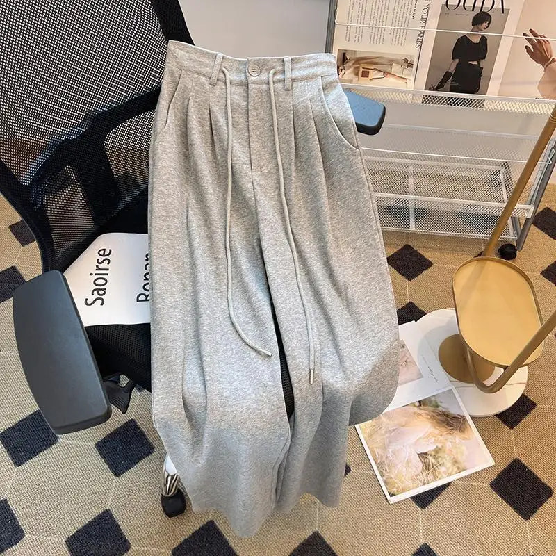 Sports Casual Wide-Leg Pants Women\'s Summer New Straight Pants Elastic Waist Loose Slimming Pants Drape Korean Style Sweatpants