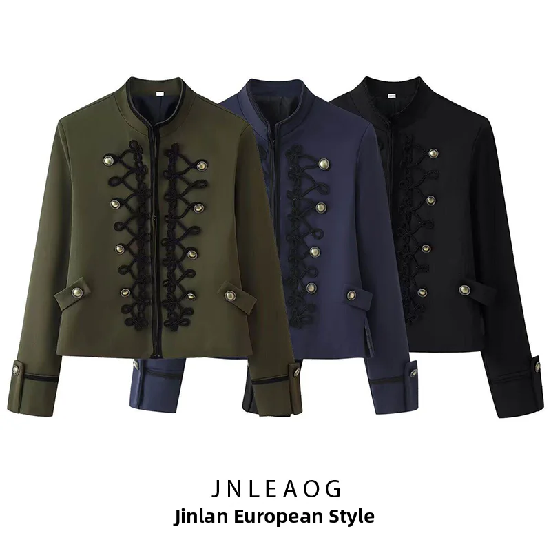 JNLEAOG Summer New Women's Fashionable Versatile Shoulder Pad Rope Knot Suit Jacket Standard Style Long Sleeve Polyester