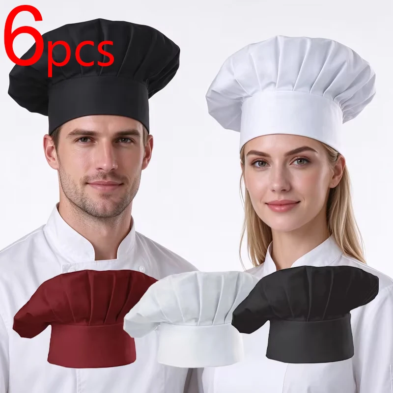 Food service Kitchen Work Cap 6/3/1pcs Adjustable Chef Hats for Catering Work Canteen Café Baking Household Kitchen Cooking Caps