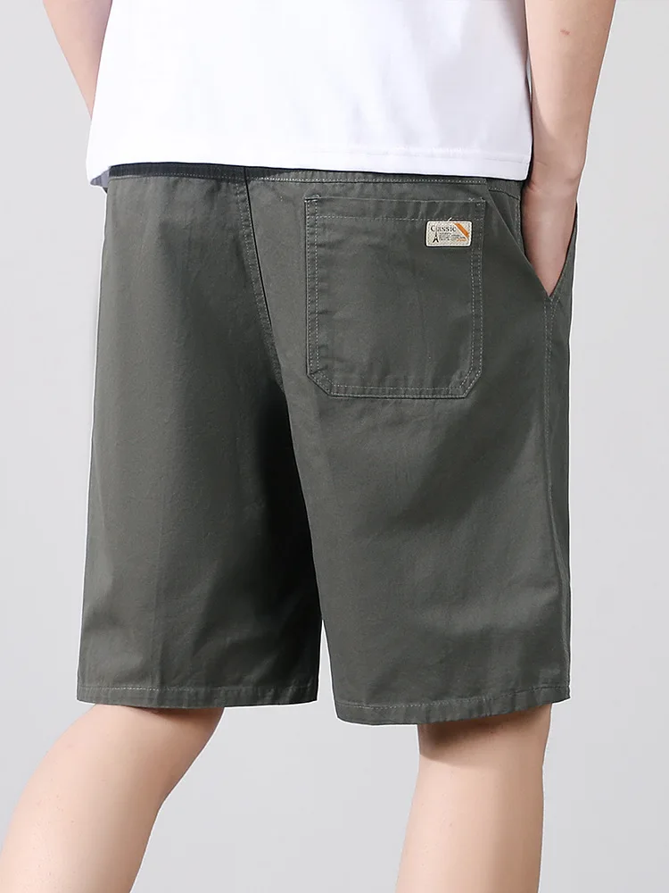 2024 Summer New Men's Solid Color Shorts 100% Cotton Beach Workwear Pants Motorcycle Trendy Men's Lace Up Large Shorts