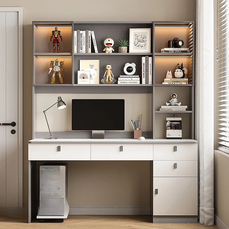 

Solid wood desk bookshelf integrated table desktop computer desk bedroom home