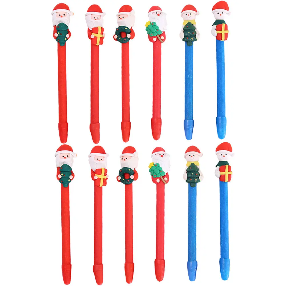 12Pcs Christmas Ballpoint Pens Polymer Clay Creative Gel Ink Writing Pen Lovely Students Stationery Smooth Ink