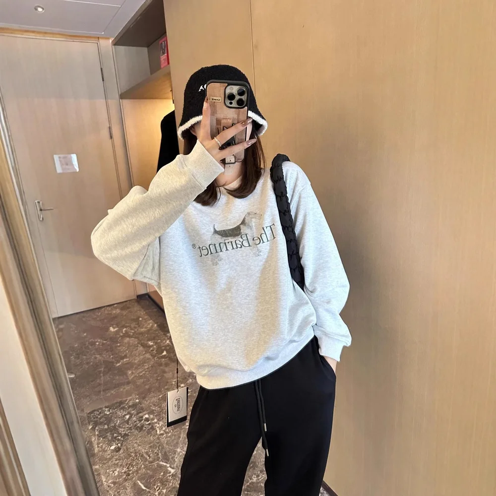 Thebarnnet Korea Sudadera con cuello redondo y forro polar para mujer - Nuevo top de otoño/invierno
