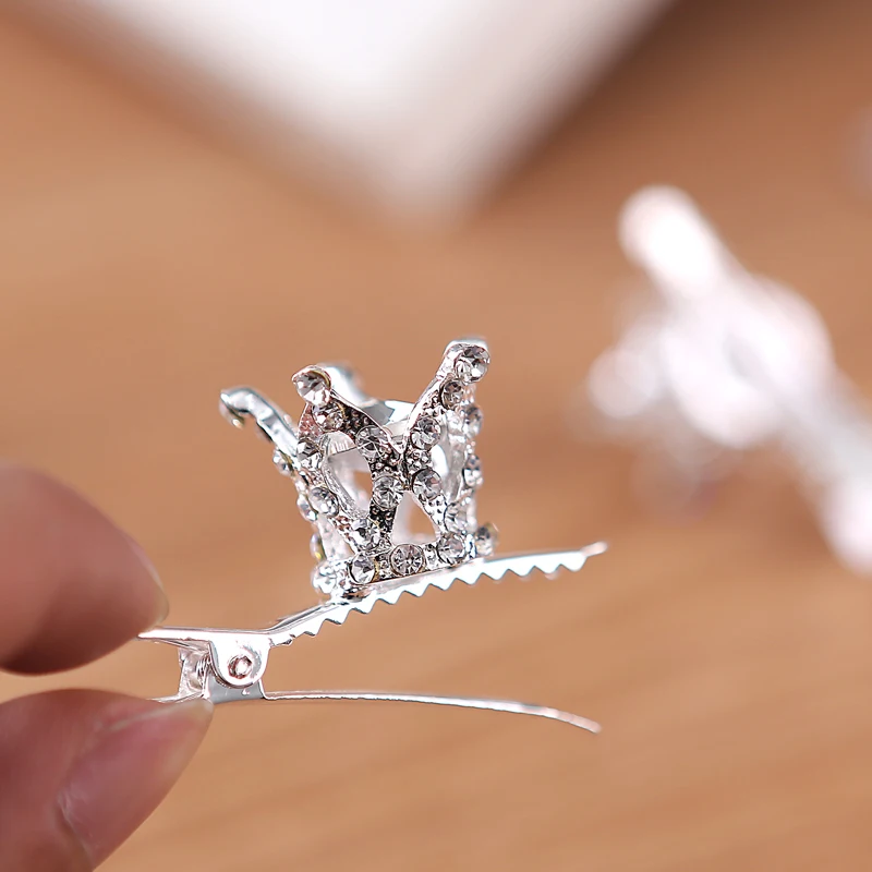 Girls Kids Cute Crystal Princess Party Crown Tiara Hair Pin Clips Silver Plated Women Hair Accessories NEW