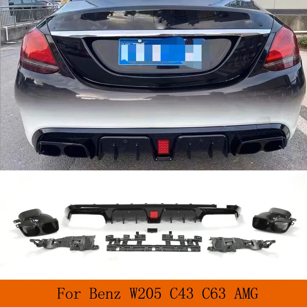 Car Rear Bumper PP Diffuser Lip Spoiler Exhaust Tips for Mercedes-Benz C Class W205 C200 C250 C300 C350 C400 C43 C63 AMGS 2014UP