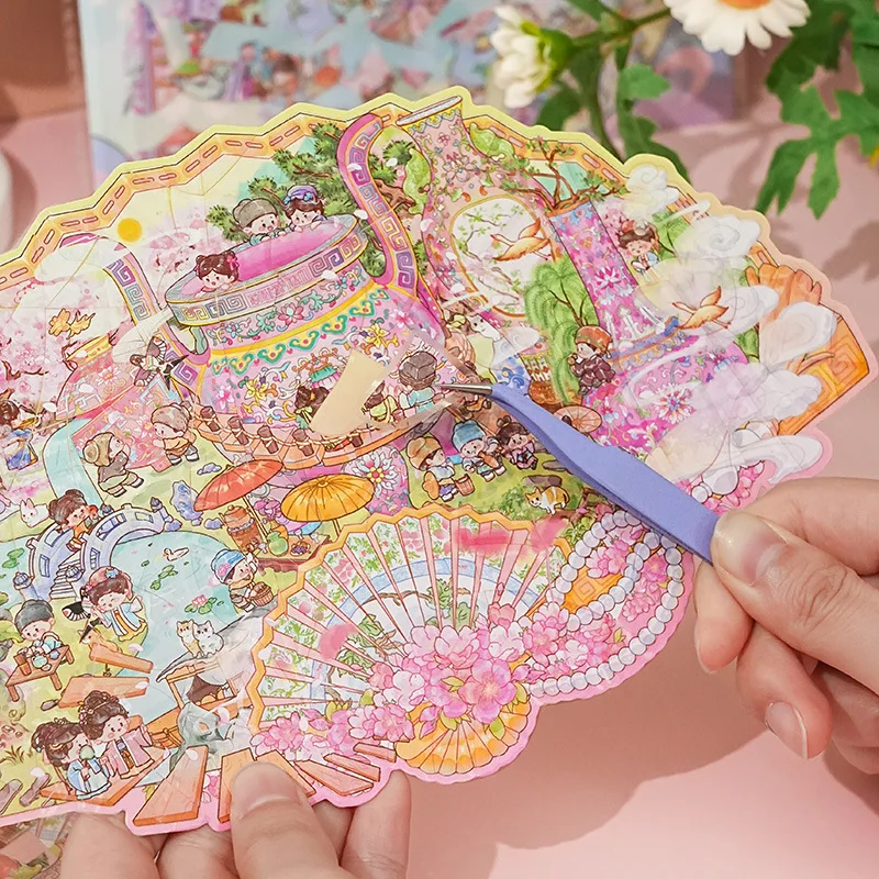 

Kawaii Colorful Porcelain Restoration 3D Lantern Festival Landscape Sticker DIY Pocket Cabin Scene Christmas gifts ﻿