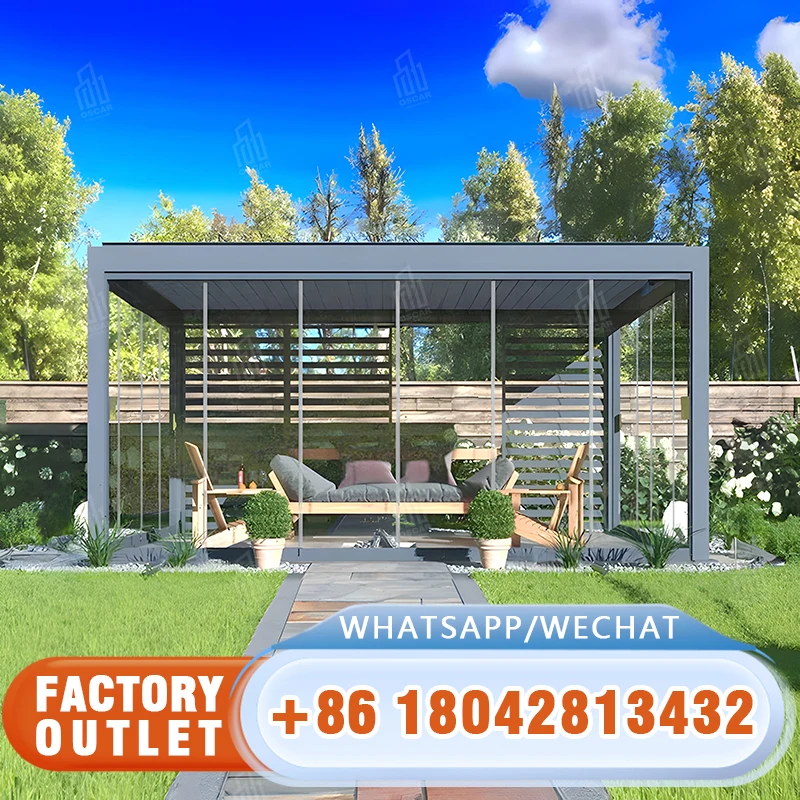 Hot sale outdoor gazebo backyard Aluminum Modern Garden Waterproof roof pavilion 3*3.65m/3*4m gazebos wood garden