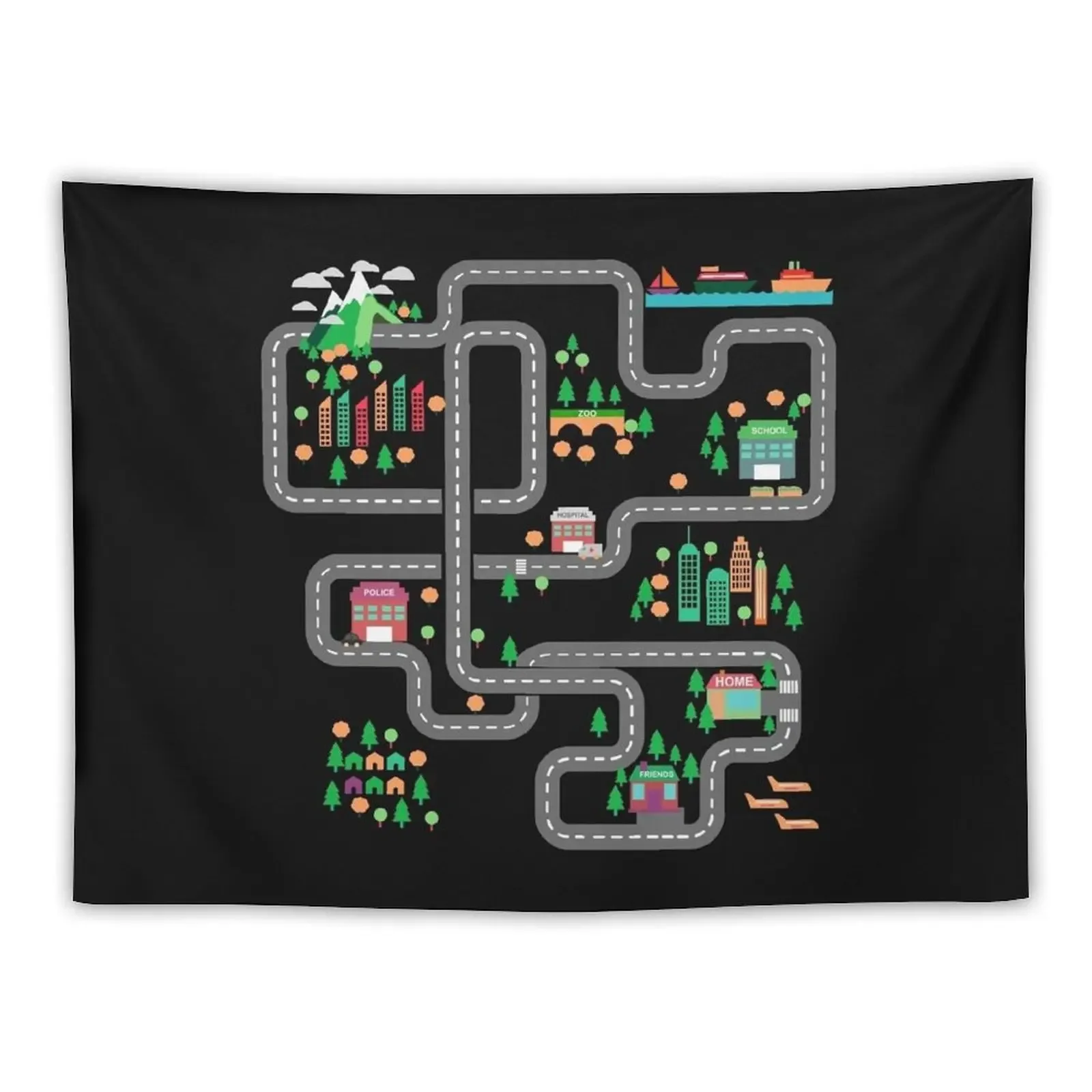 Play mat Road Map, Racing Car Play Mat Funny Fathers Day gift Tapestry Cute Room Things Outdoor Decor Wall Hanging Wall Tapestry