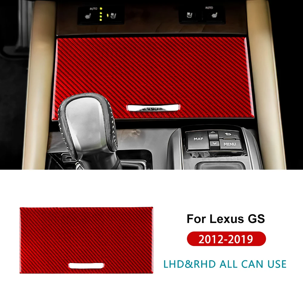 

Real Carbon Fiber Gear Shift Storage Box Cover For Lexus GS GS350 GS450h 2012-2019 Center Console Lid Trim Glossy Black Red