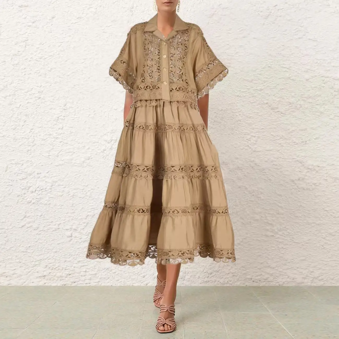 Australisch luxe ontwerp lange kanten hanger pure kleur f rokset Ele Faionable dameskleding lente 2025, collectie