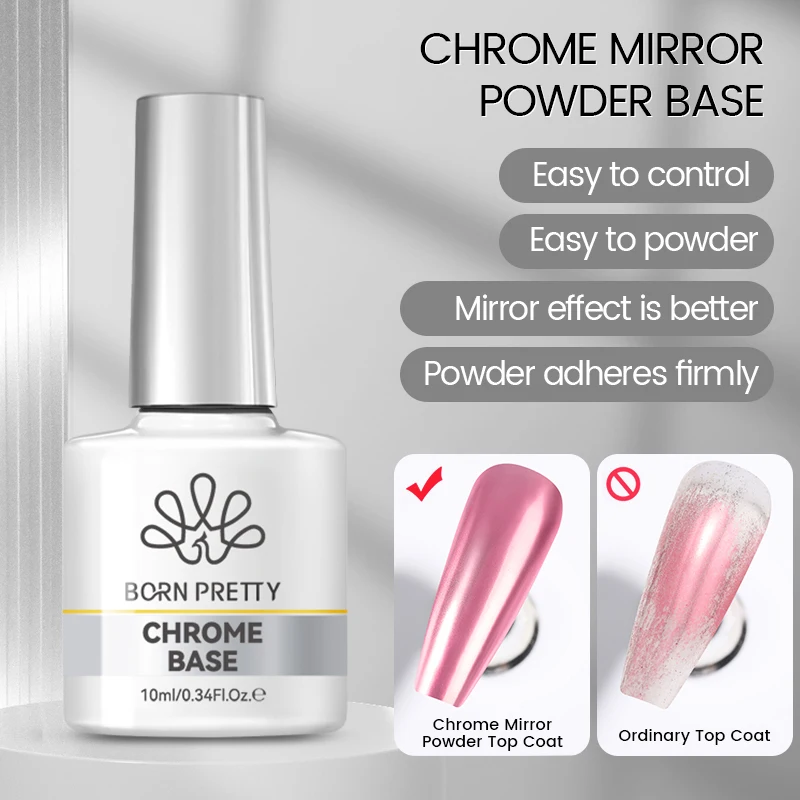 BORN PRETTY 10ml Chrome Top Coat for Mirror Powder Transparent Nail Gel Crystal Clear NON-TOXIC Soak Off UV LED Functional Gel