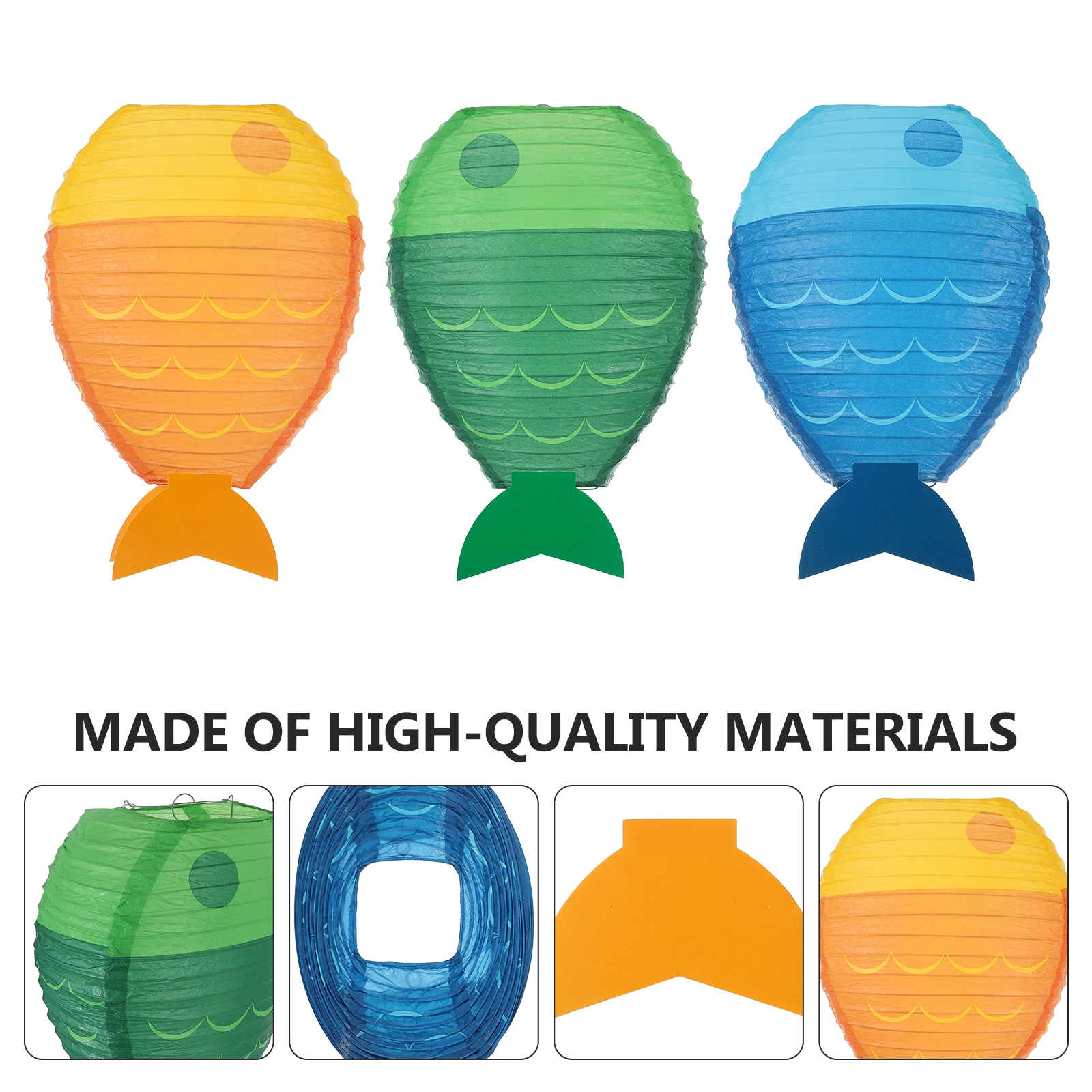 

3PCS Fish Shaped Paper Lantern Blue Color Sturdy Frame Durable Wear Resistance Traditional Design Home Festival
