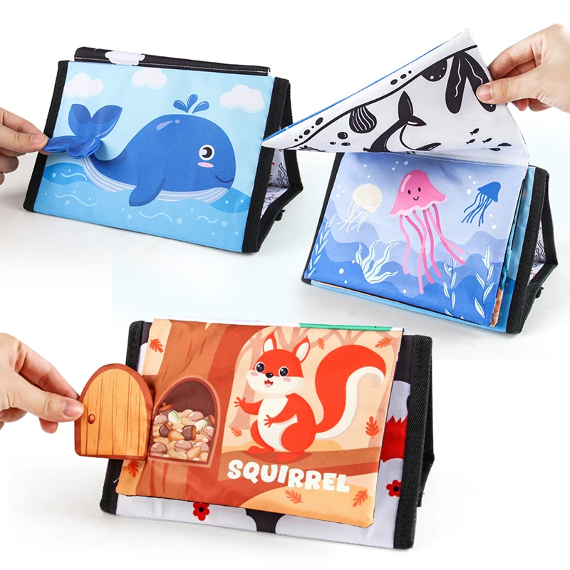 10-pagina stoffen boek Montessori Touch And Feel baby zachte bureaukalender stoffen boeken cartoon dieren vroeg onderwijs speelgoed voor baby