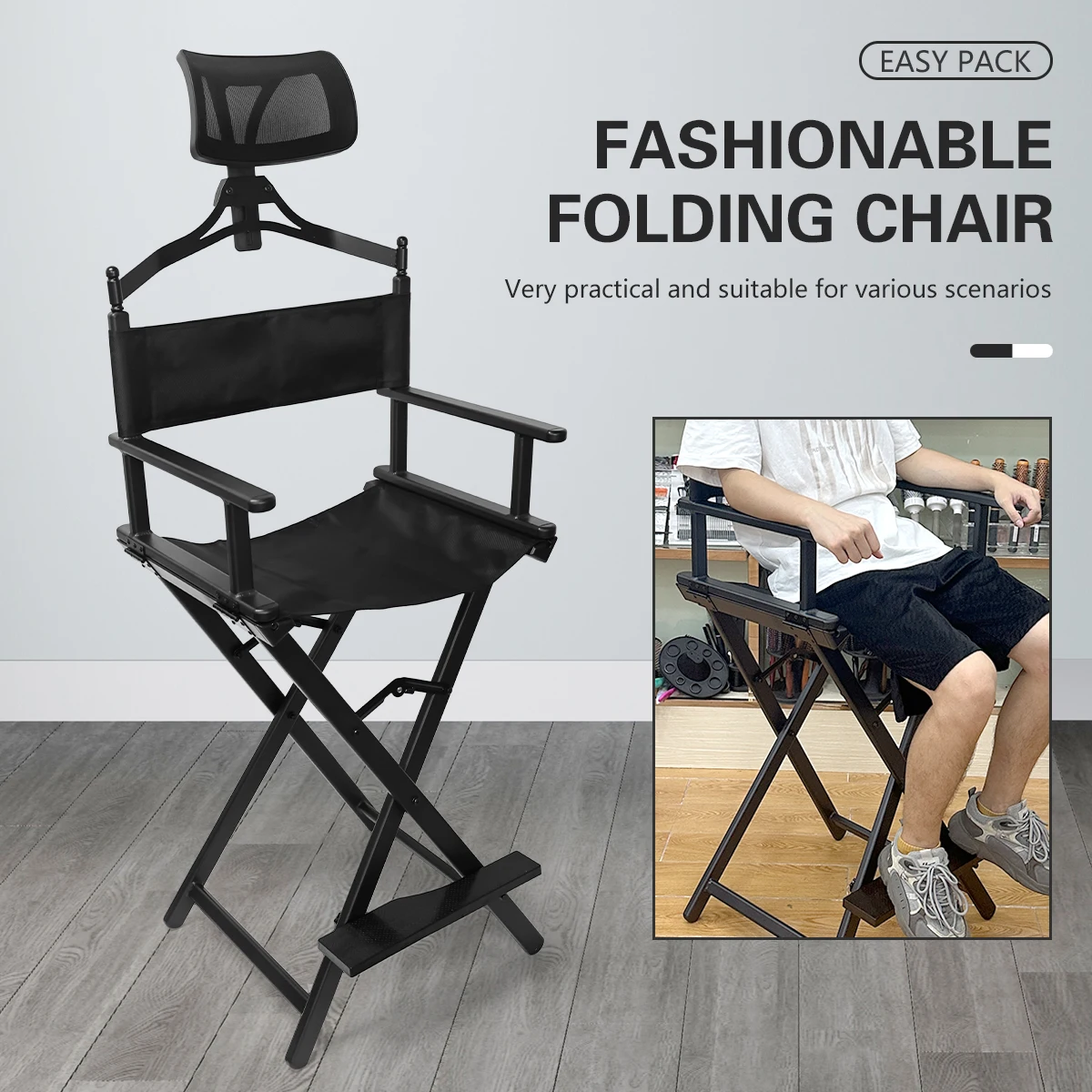 

Black Folding Chair Portable Style Fashionable Folding Chair Sturdy And Durable For Home Users Outdoor Barber Shop Chair