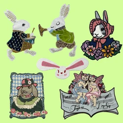 Embroidery Rabbit Patch,Angel Cat Badges,Cute Animal Beads Appliques,Cartoon Patches for Clothing DIY Accessory