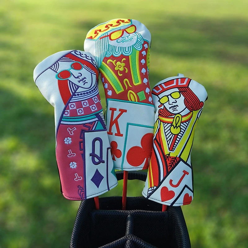 Golf Wood Head Cover Set, King and Queen and Knight, Driver de Poker, Fairway Hybrid, 135H Club Cover Set, Couro Premium, Unisex