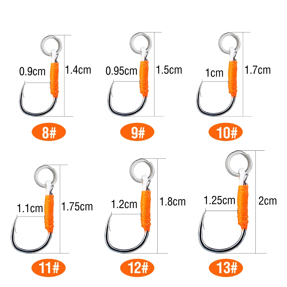 20 Stück Angelhaken 8 # /9 # /10 # /11 # /12 # /13 # Hochfester, einzelner Haken mit Widerhaken für Minnow-Spinner-Löffel, vertikaler Jigging-Köder – Detail 7